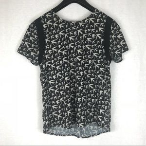 Noir Black And Beige Sparrow Bird Shirt Top